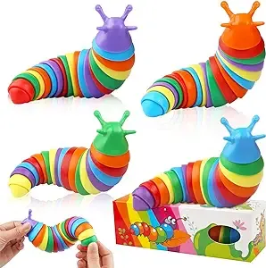 SoulLife 4 Pack Rainbow Slug Sensory Fidget Toys, Stress Relief Caterpiller ...