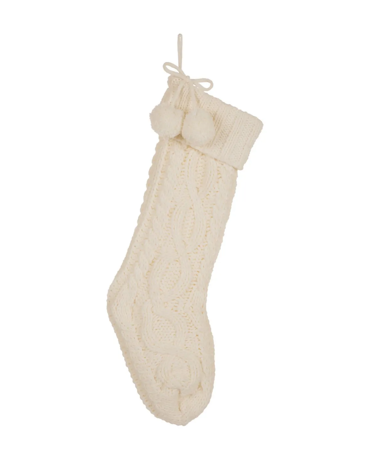 Glitzhome 24" L White Knitted Polyester Christmas Stocking with Pom Pom Ball Oversize Christmas Stocking for Christmas Party Home Decoration