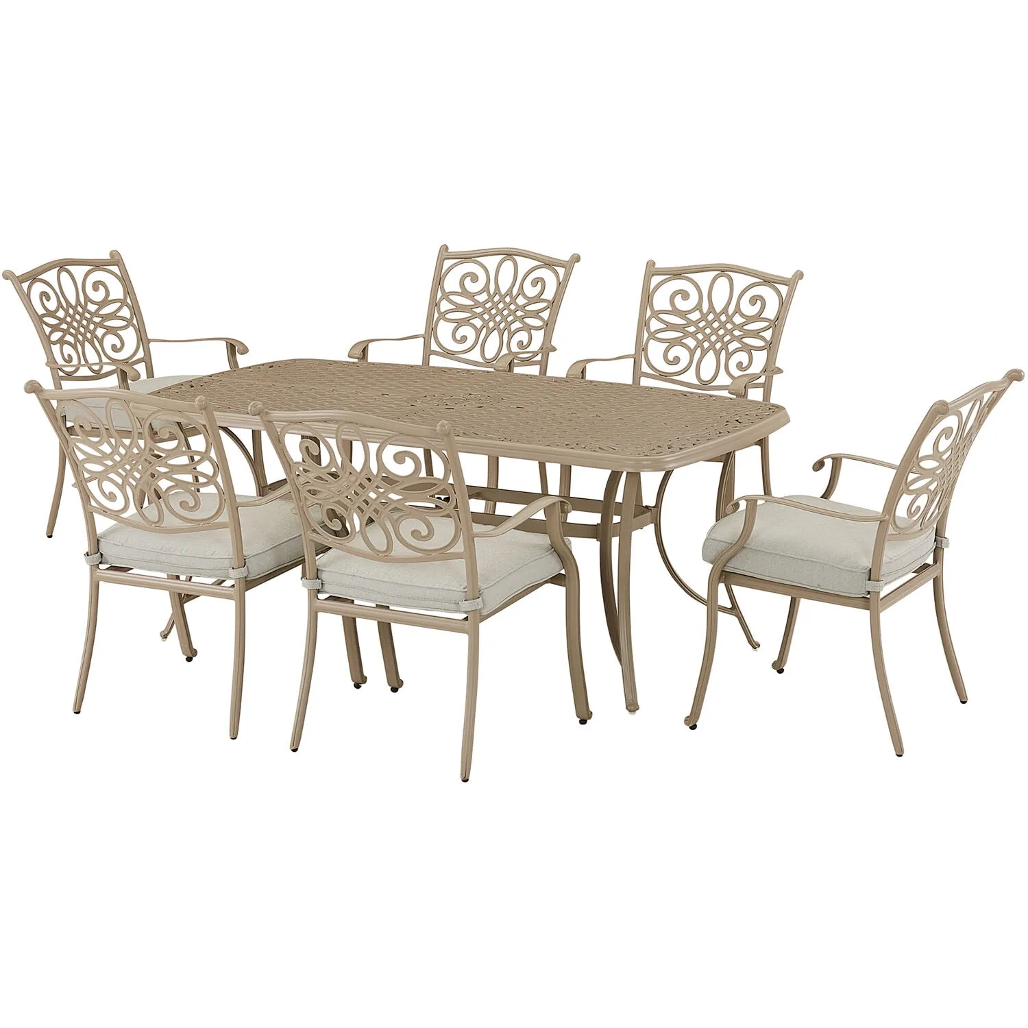 Hanover Traditions 9-Piece Outdoor Dining Set, Patio Dining Set for 8 with Cushioned Stationary Chairs and 42" x 84" Cast Aluminum Table, Rust-Resistant, All-Weather