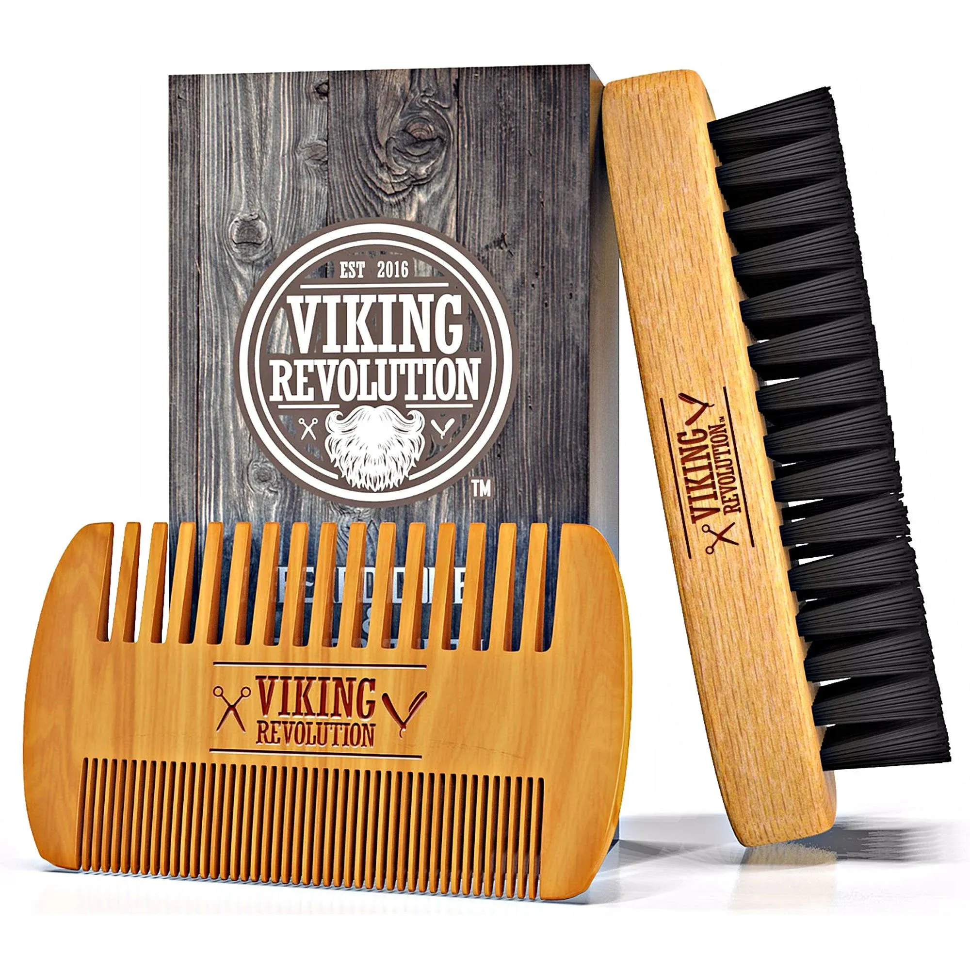 Viking Revolution Beard Comb&Beard Brush Set for Men Natural Boar Bristle