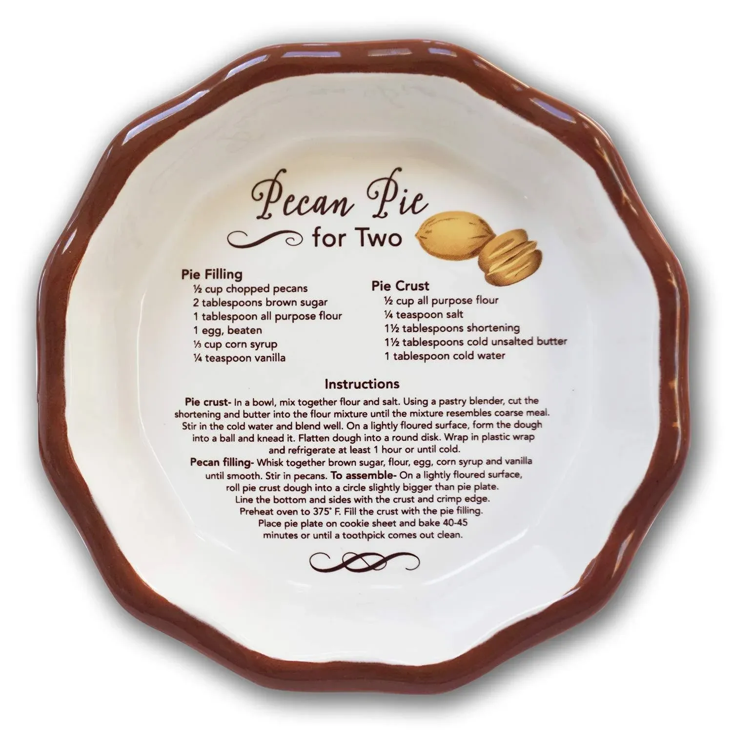 Abbey Gift (Abbey & CA Gift Brown Ceramic Pecan Pie for Two Mini Recipe Plate, 6”, Multi