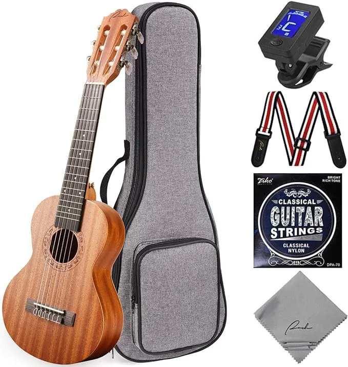 Ranch Guitalele Acoustic 28 inch Professional 6 Strings Guitar Ukulele Small Travel Classical Guitarlele Kit for Beginners Pack Bundle Gig bag, Tuner, Strap, Strings Set