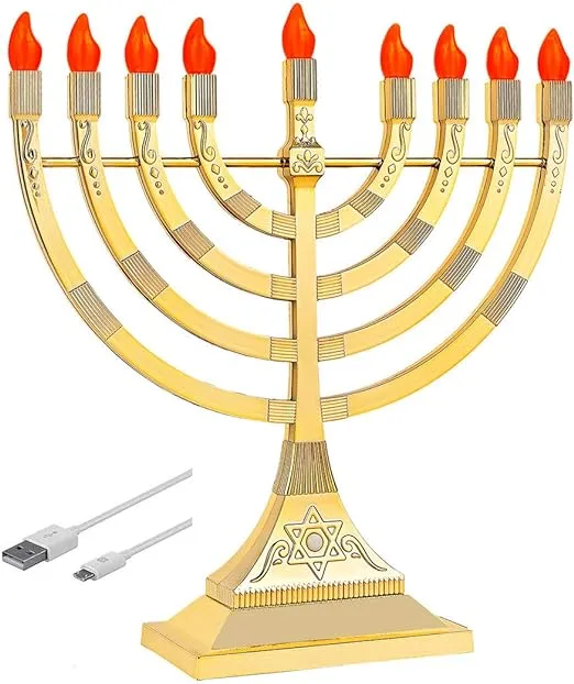 Electric Hanukkah Menorah LED Bulbs - Batteries or USB Powered - 4&#039; Cable