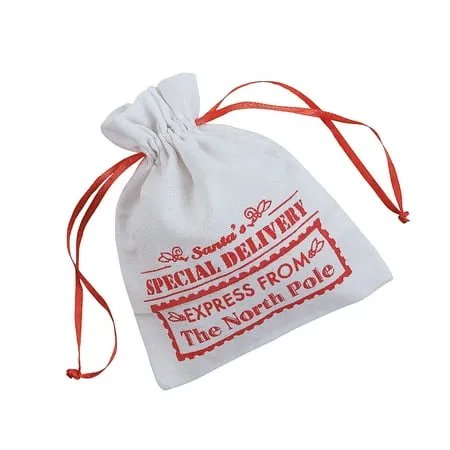 Mini Santa Canvas Drawstring Bags - Christmas Party Supplies - 12 Pieces