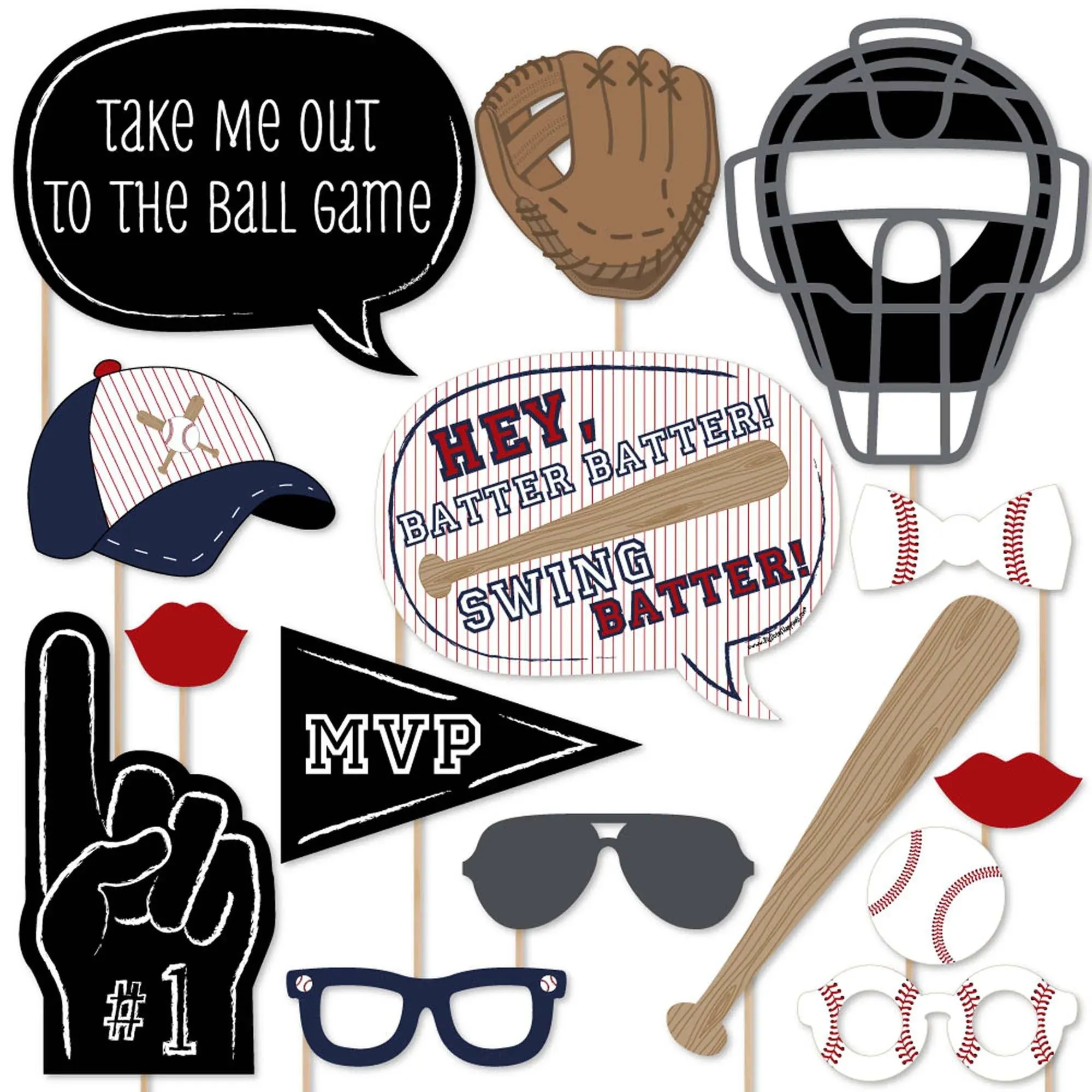 Batter Up - Baseball Photo Booth Props Kit - 20 Count