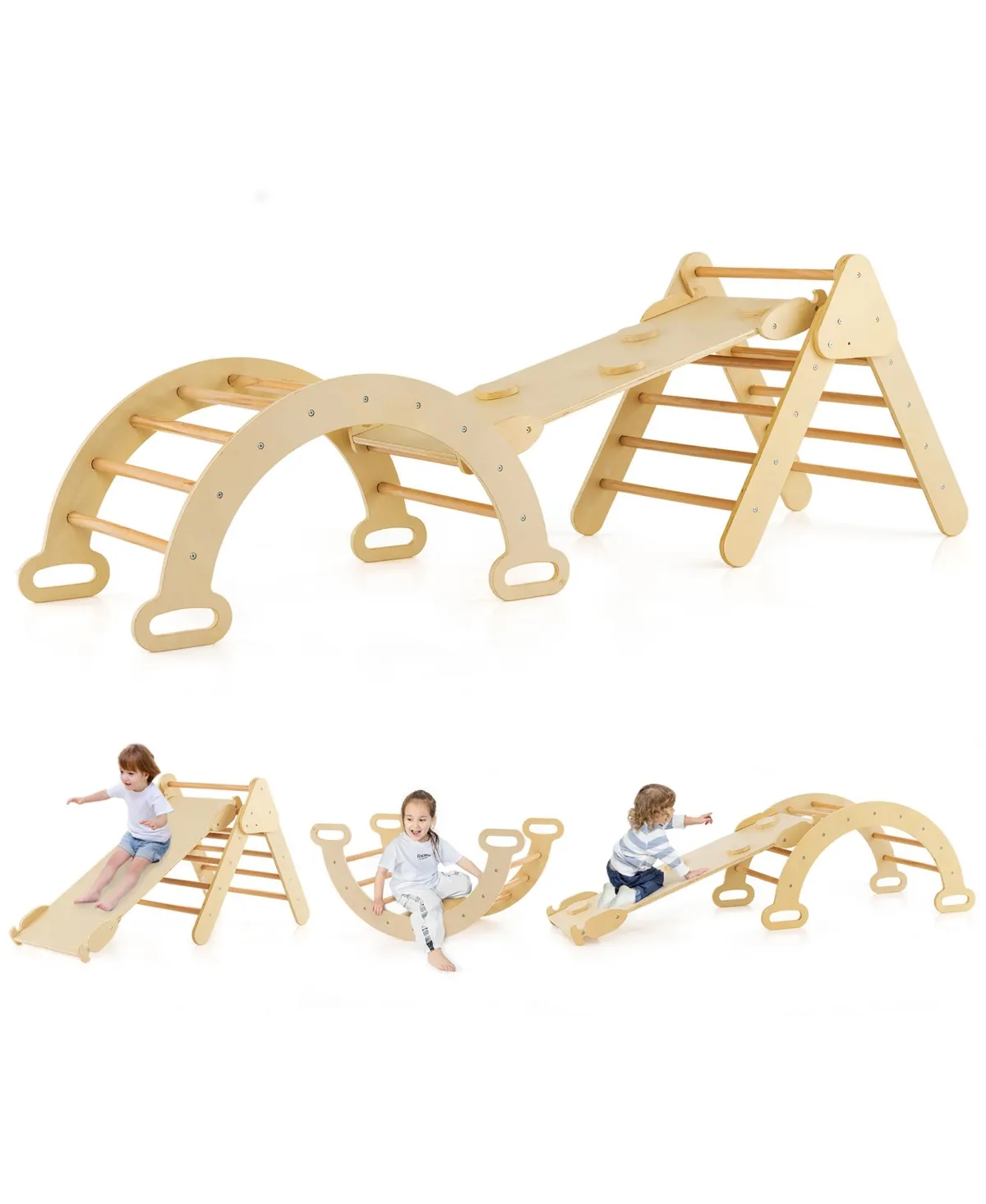 Costway
3-in-1 Kids Climber Set Toddler Wooden Play Arch with Sliding and Climbing Ramp