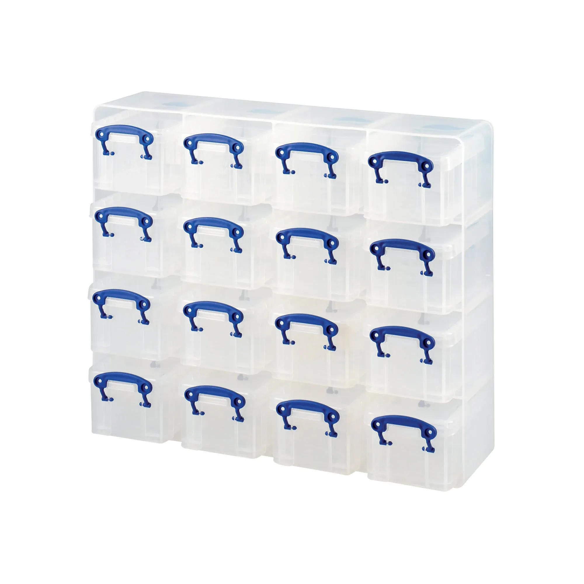 Really Useful Organiser, 16 x 0.14 Litre Storage Boxes in a Clear Plastic Organiser and Clear Boxes