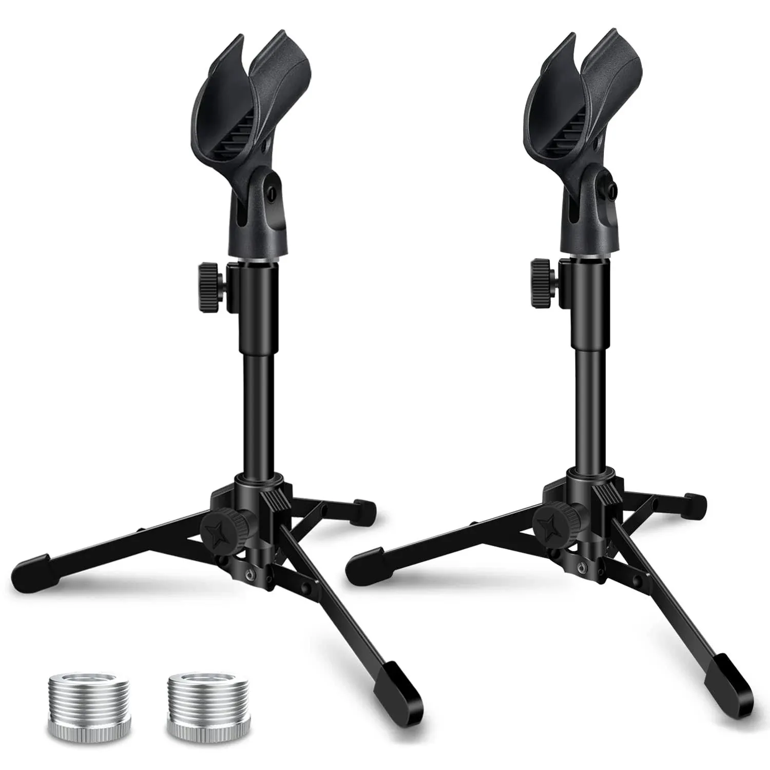 2 Pack Desktop Mic Stand, Portable Foldable Tripod with Mic Clip Holder, Adjustable Microphone Stand For Dynamic Microphone.