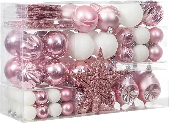 99-Pack Christmas Ball Ornaments Assorted Shatterproof Christmas Ball, Baby Pink