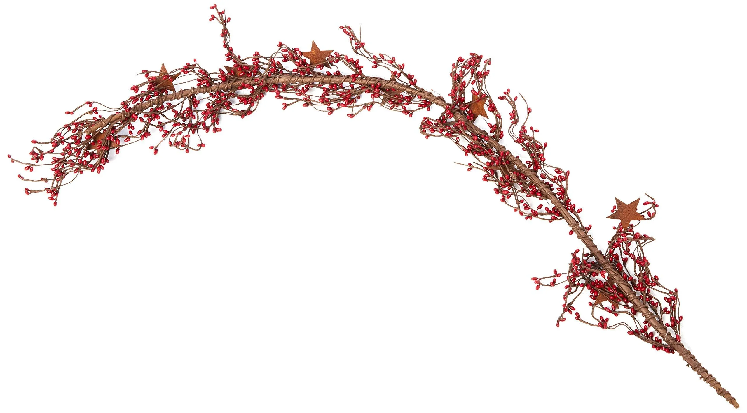 40&#034; Pip Berry Garland with Rusty STARS  -  BURGUNDY 