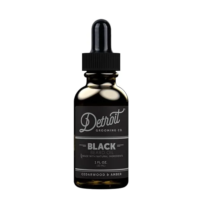 "Detroit Grooming Co. Beard Oil - Black Edition - Amber Bourbon Scented Men's Beard Oil (1oz) Ultra Hydrating All Natural Essential Oils Stop Itch, Promote Soft, Full Beard Growth and Thickness"