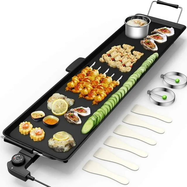 35  Electric Griddle Teppanyaki Grill BBQ  Nonstick Extra Large Griddle Long Countertop Grill with Adjustable Temperature & Drip Tray  Indoor Outdoor Cooking Plates for Pancake Barbecue