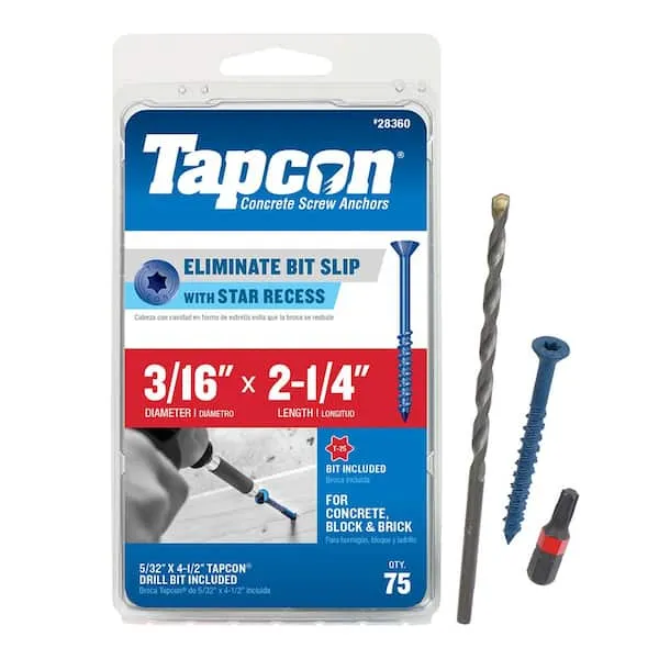 Tapcon 28360 3/16x2-1/4 Blue Star Drive Bugle Head Concrete Anchors 75/Box