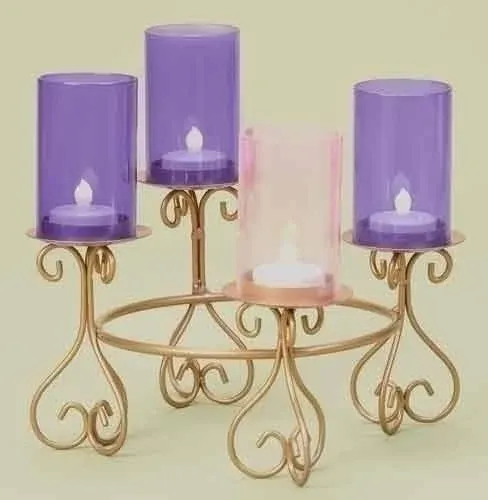 Metal Advent Wreath with Coloured Glass Chimneys