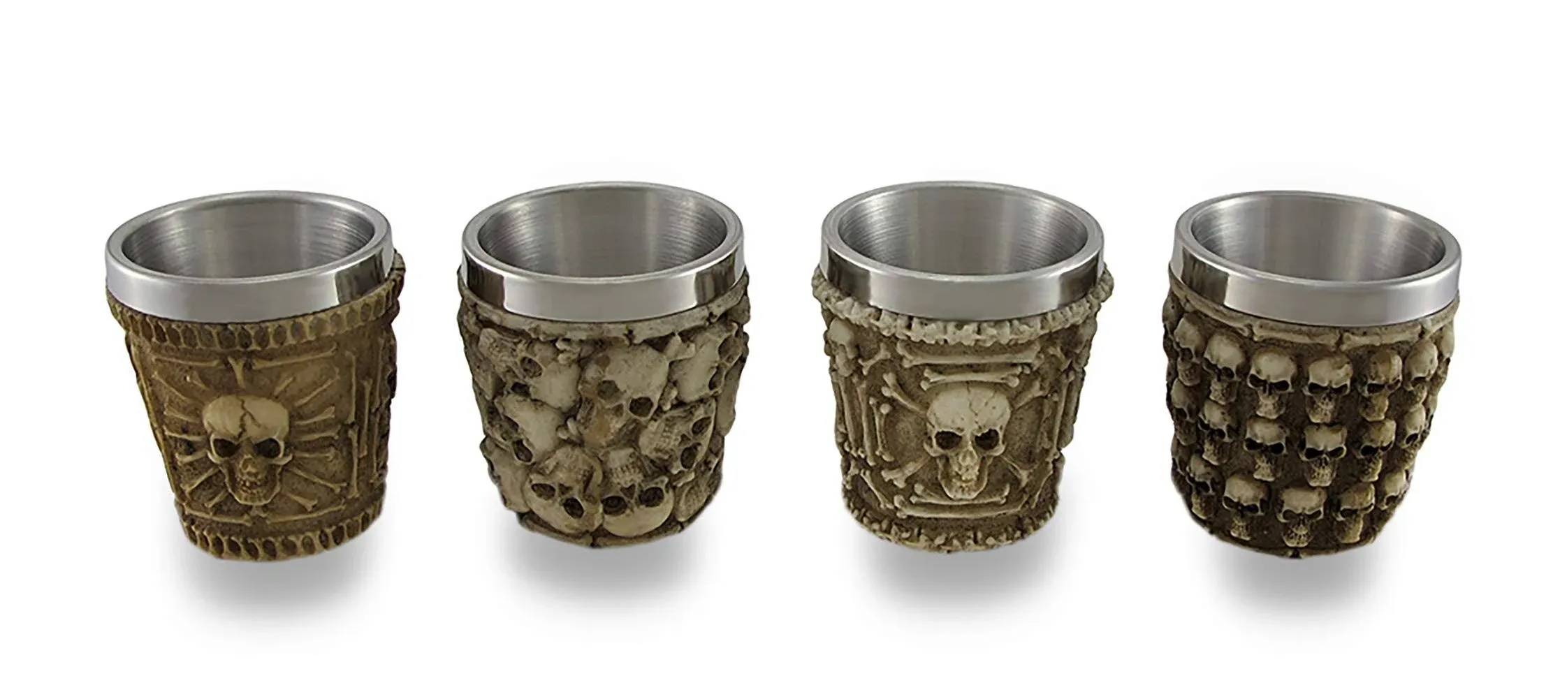 Ebros Ossuary Macabre Morphing Skulls &amp; Skeleton Bones 3D Shot Glasses Set of 4