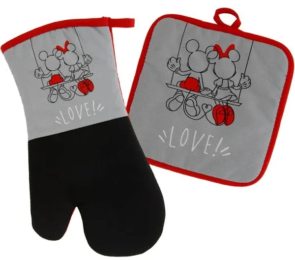 Disney Kitchen Neoprene Oven Mitt and Potholder Set Mickey and Minnie Swing