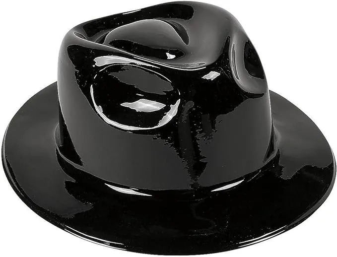 Fun Express Black Plastic Fedora Hats for Adult - Gangster Costume Party Hats - 12 Pieces