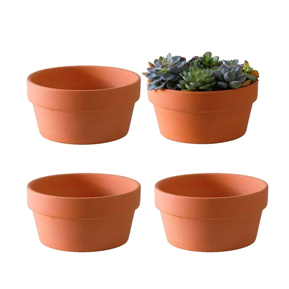 Yishang Large Terracotta Pots for Succulent - 8 Inch Cactus Plant Containers Indoor Garden Bonsai Pots with Drainage Hole - Set of 3, Unglazed Clay Ceramic Pottery Planter