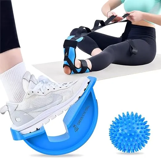 Foot & Calf Stretching Kit-Foot Rocker, Stretching Strap & Spiky Massage Ball-Effective Pain Relief for Plantar Fasciitis, Achilles Tendonitis, Tight Calves & Hamstrings-Instructions Included…