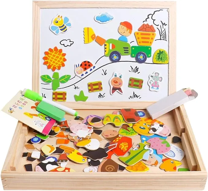  Wooden Kids Educational Toys Magnetic Easel Double Side Dry Erase Board 