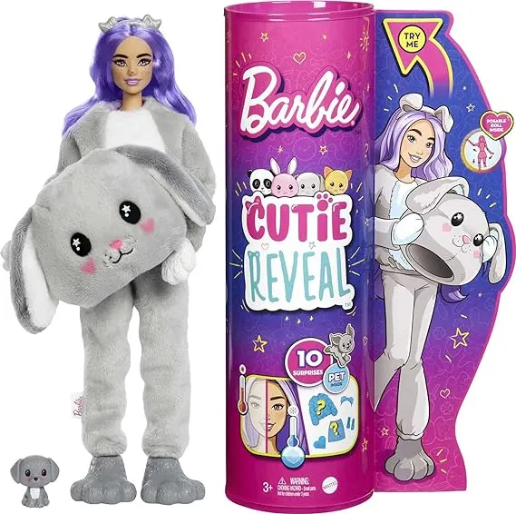 Barbie Cutie Reveal Fashion Doll with Puppy Plush Costume & 10 Surprises Including Mini Pet & Color Change