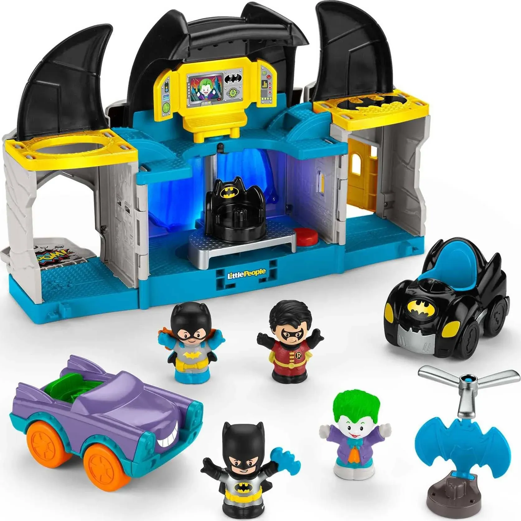 Fisher-Price Little People Toddler Toy DC Super Friends Batcave Playset with Batman & Robin Figures for Preschool Pretend Play Kids Ages 18+ Months