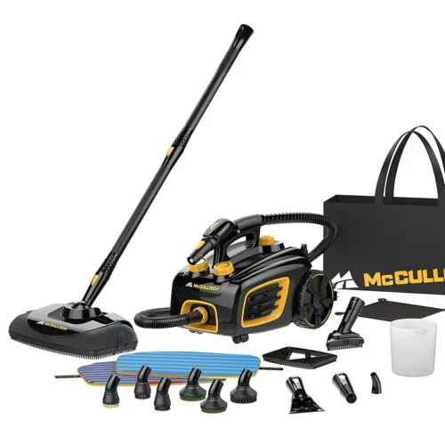 McCulloch MC1375 Canister Steam Cleaner with 20 Accessories, Extra-Long Power Cord, Chemical-Free Cleaning for Most Floors, Counters, Appliances, Windows, Autos, and More, 1-(Pack), Black