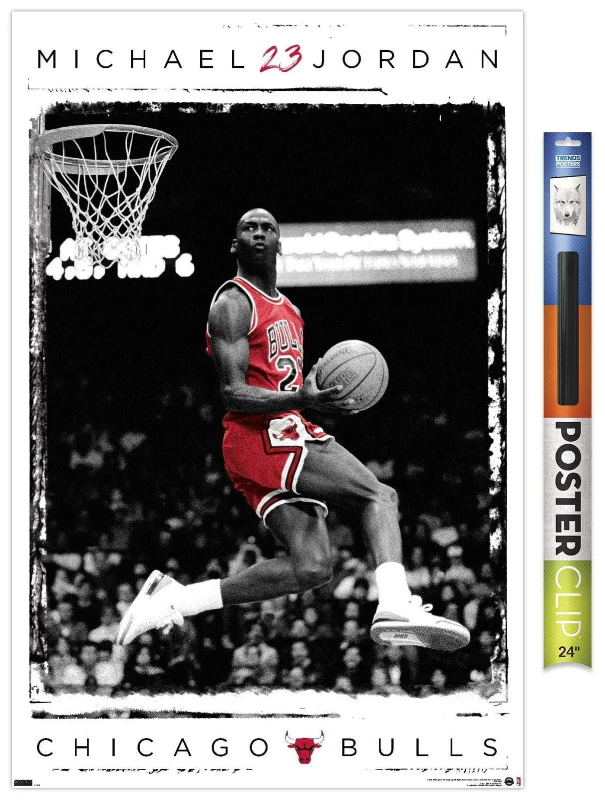 Trends International Michael Jordan - Dunk Wall Poster, 22.375" x 34", Poster & Clip Bundle