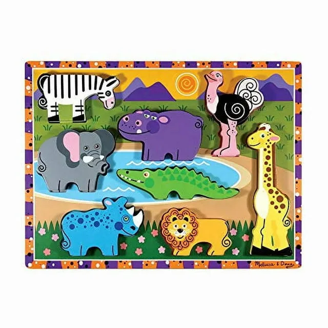 Melissa & Doug Safari Wooden Chunky Puzzle (8 pcs) - Wooden Puzzles for Toddlers, Animal Puzzles For Kids Ages 2+ - FSC-Certified Materials