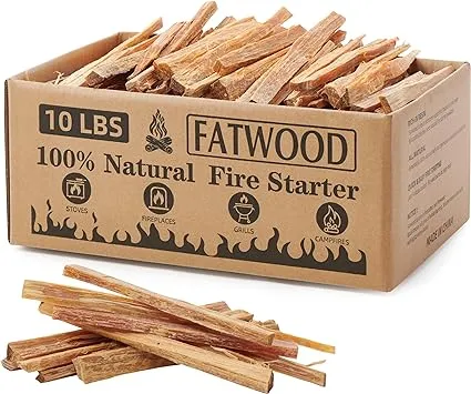 10 Lbs Fatwood Fire Starter Sticks, 100% Natural Kindling, Pine Firewood Firestarter for Campfire, Stove, Fireplace, Bonfires, Grill