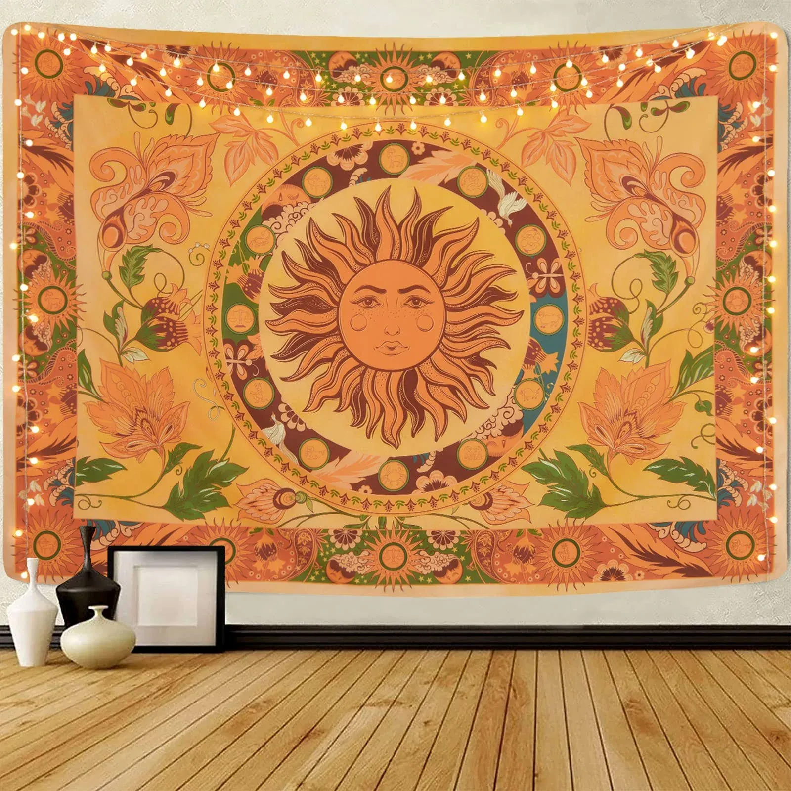 Lyacmy Burning Sun Tapestry Flower Vines Tapestries Vintage Floral Tapestry