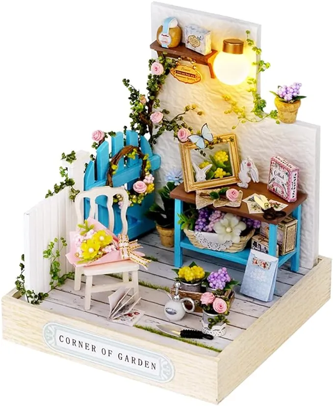 Flever Dollhouse Miniature DIY House Kit Creative Room with Furniture for Romantic Valentine's Gift (Corner of Garden)