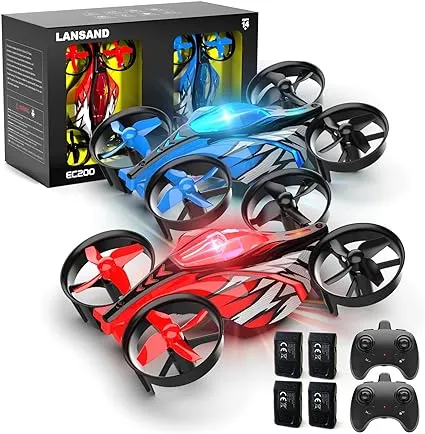 LANSAND 2Pack Mini Drones for Kids,Beginners,Adults, Small RC Drone Quadcopter with 2-In-1 Race and Fly Mode,LED Light,Altitude Hold,3D Flip,4 Batteries,Stress Relief for Adult,Toy Gift for Boys Girls