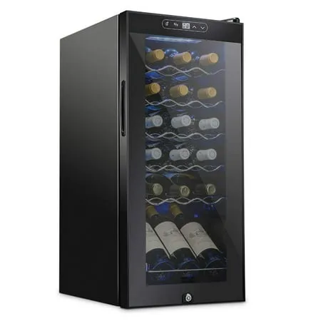 SCHMECKE 18 Bottle Compressor Wine Cooler Refrigerator w/Lock - Large Freestanding Wine Cellar - 41f-64f Digital Temperature Control Wine Fridge For Red, White, Champagne or Sparkling Wine - Black