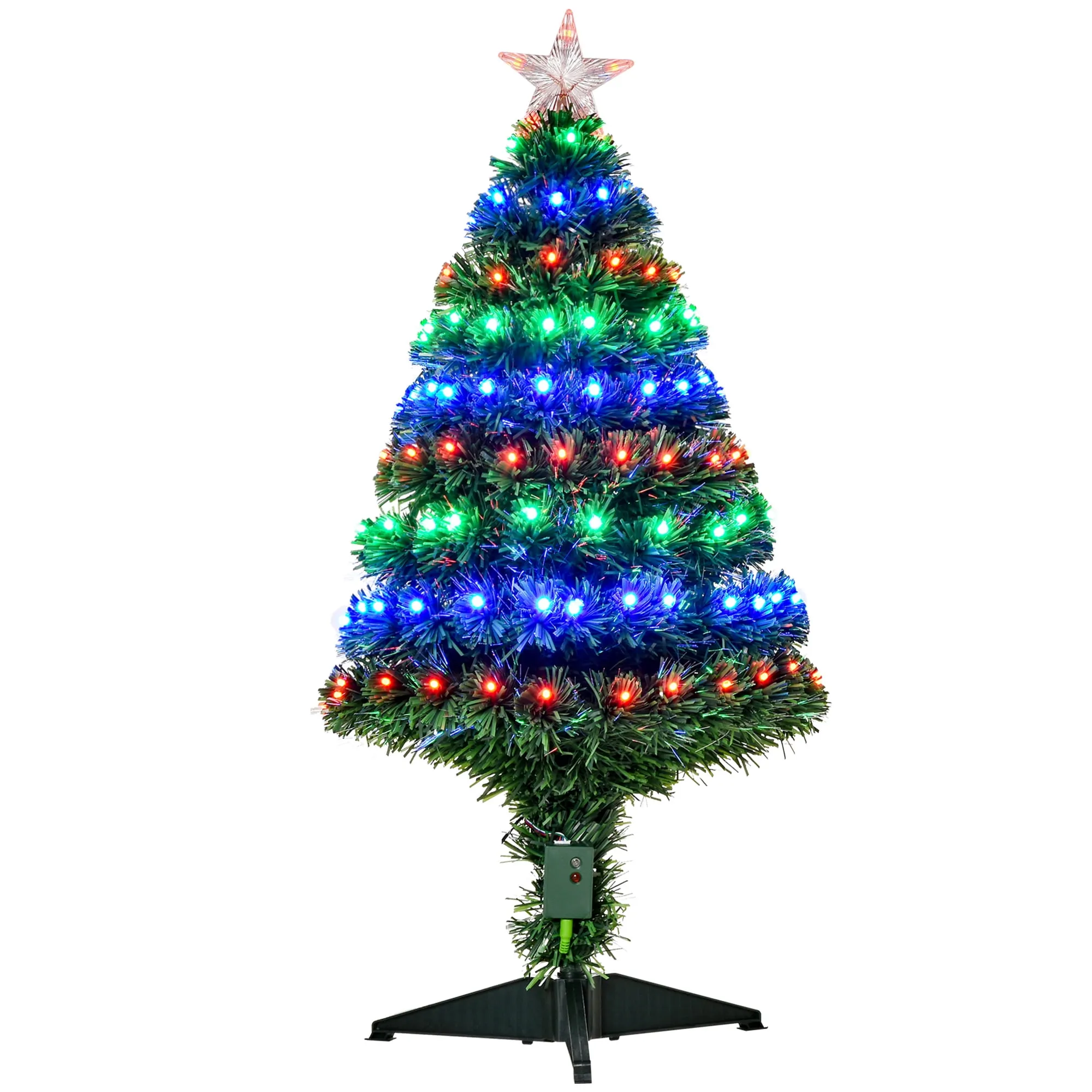 HOMCOM 2.5ft Tall Pre-Lit Douglas Fir Tabletop Artificial Christmas Tree with Realistic Branches, Fiber Optic LED Lights and 85 Tips, Green