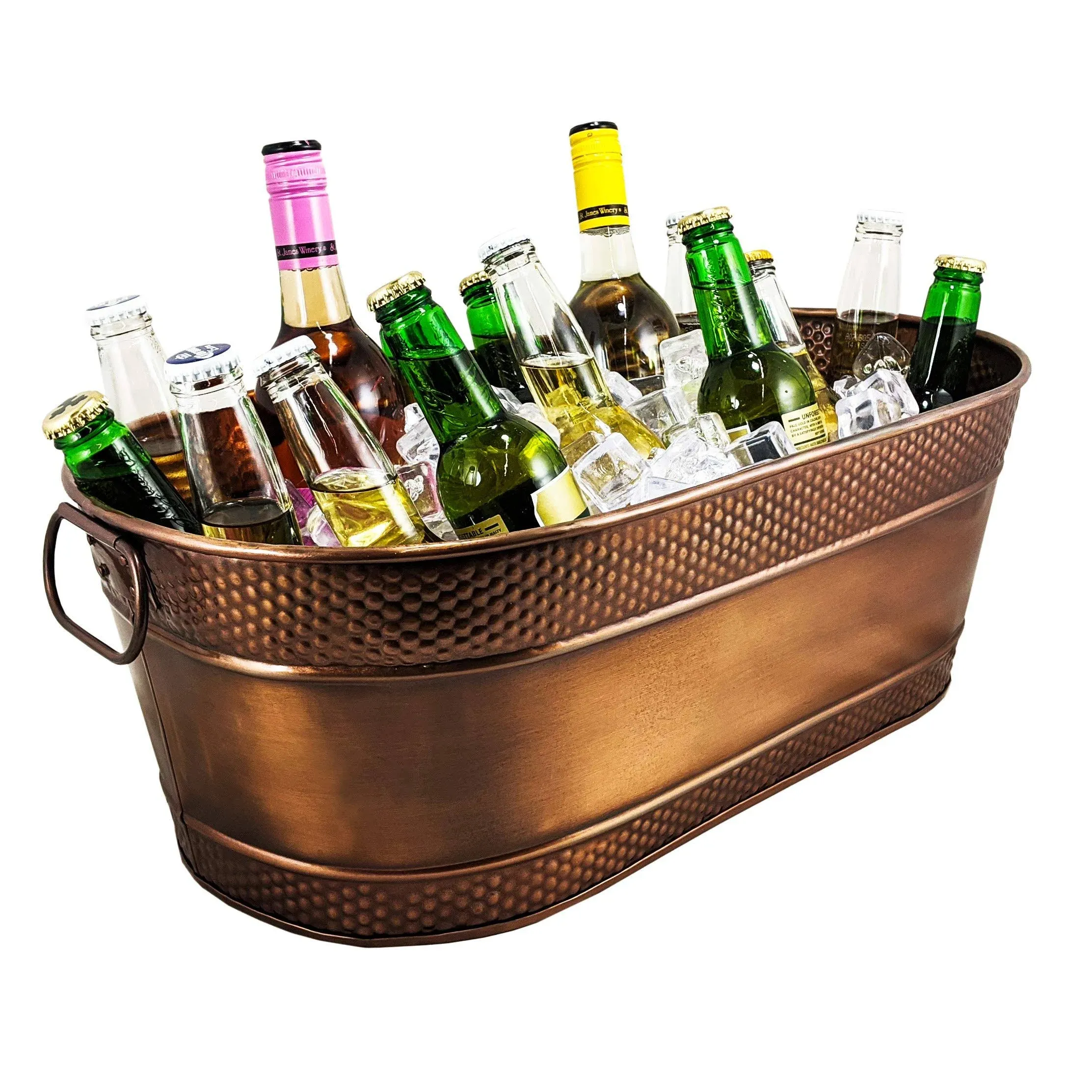 BREKX Colt Copper Finish Beverage Tubs for Parties, Oval Hammered 16-Bottle Drink Buckets for Parties, Large Leak Resistant Ice Buckets for Bar, 15QT (4 Gallon), Set of 2 - New for 2024/2025