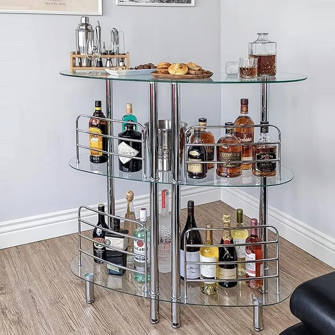 Mango Steam Bar Table for Home - Contemporary Modern Home Bar Unit, Liquor Bar with 2-Tier Storage Shelves, Durable Liquor Bar for Parties & Gatherings, 47" L x 13.6" D x 41" H - Clear