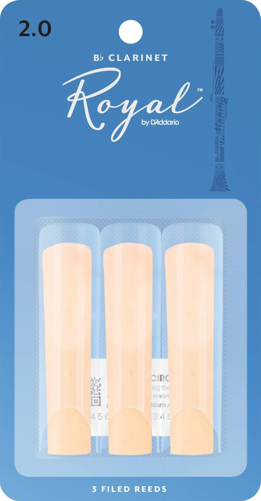 Rico Royal Bb Clarinet Reeds, 3-Pack Strength 2.0