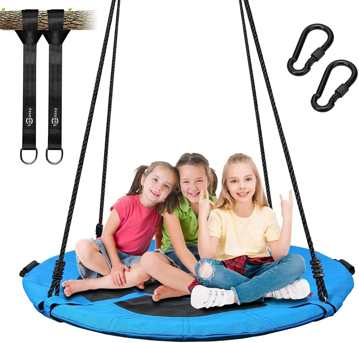 Trekassy 700lb 40 Inch Saucer Tree Swing for Kids Adults 900D Oxford Waterproof with 2pcs Tree Hanging Straps, Steel Frame and Adjustable Ropes Blue