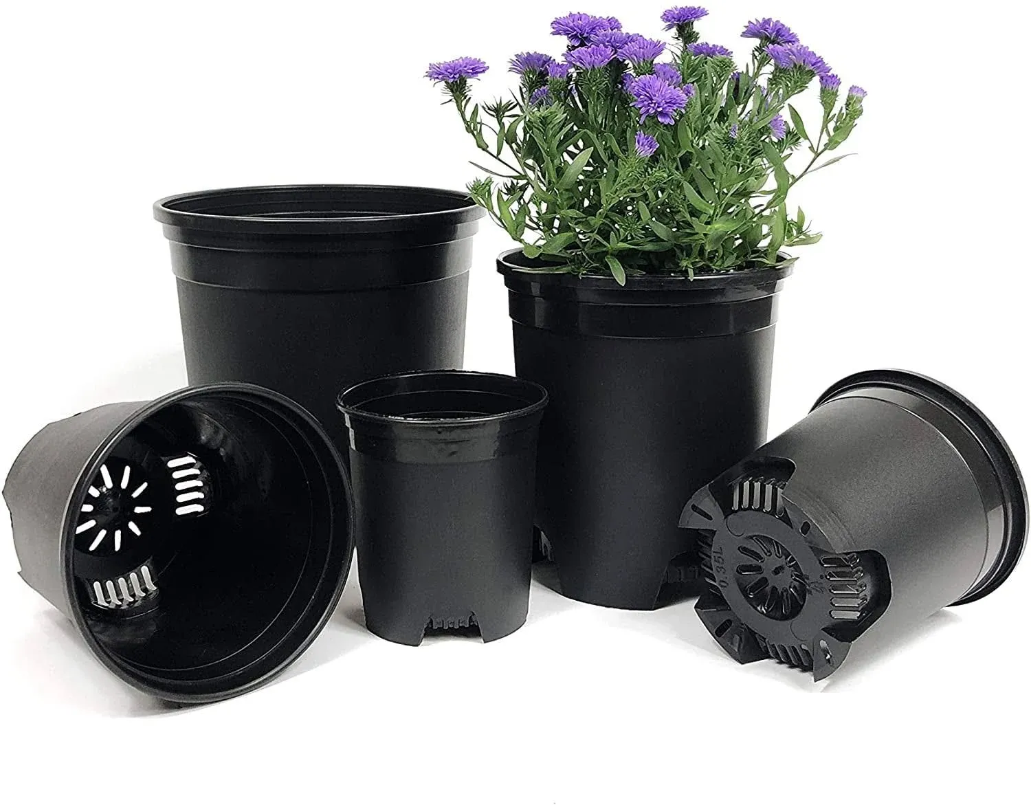 10-Pack Variety Sizes Plastic Nursery Planter Pots 4 in to 7.5 Inch Small Medium Plants 0.25 0.35 0.5 1 1.5 Gallon