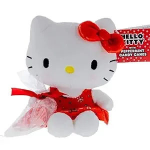 Hello Kitty Plush Doll with Mini Edible Peppermint Candy Canes, Stocking Stuffer Gift for Girls, Cute and Soft Stuffed Animal, 6.5 Inches