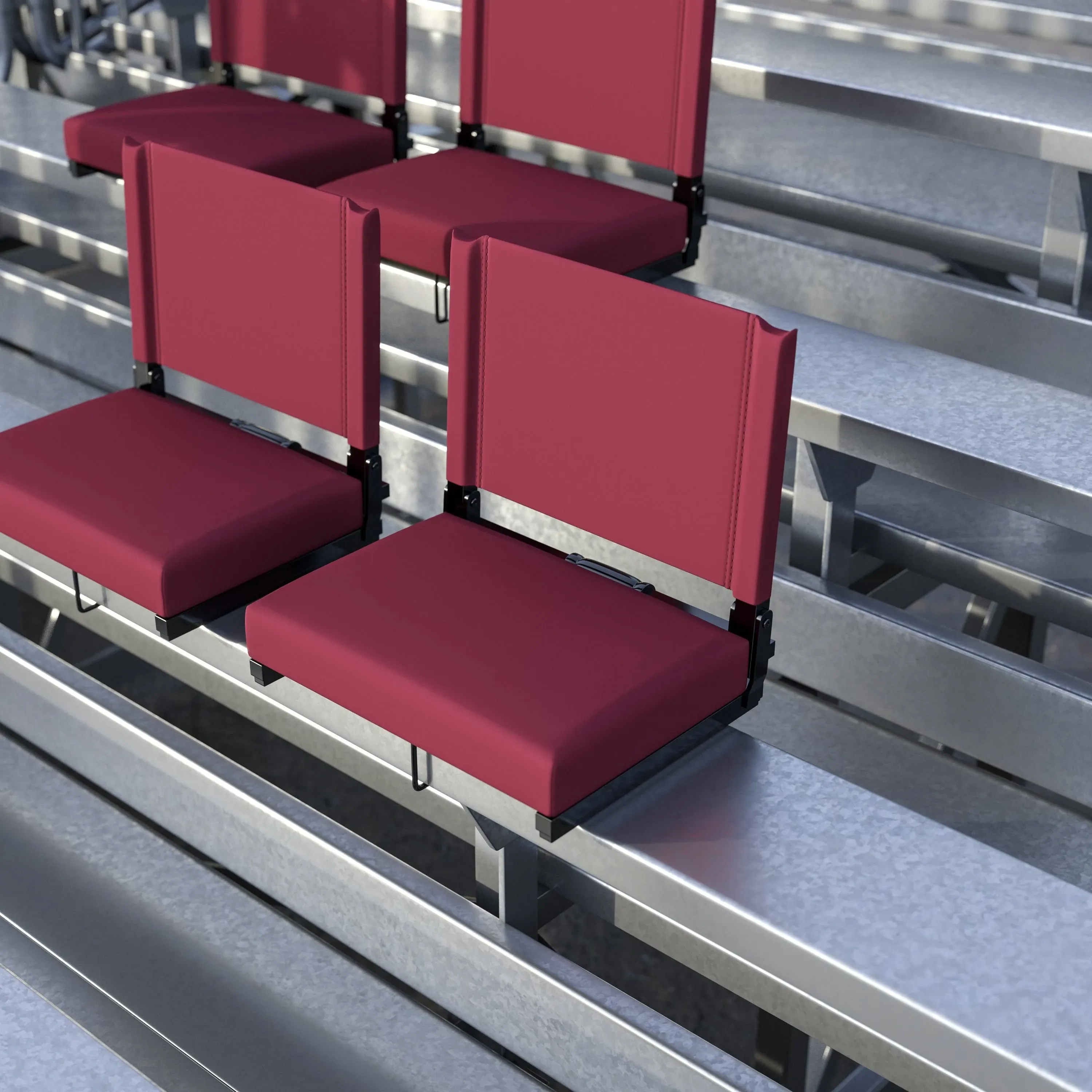 Emma + Oliver Set of 2 500 lb. Rated Lightweight Stadium Chair with Ultra-Padded Seat, Maroon