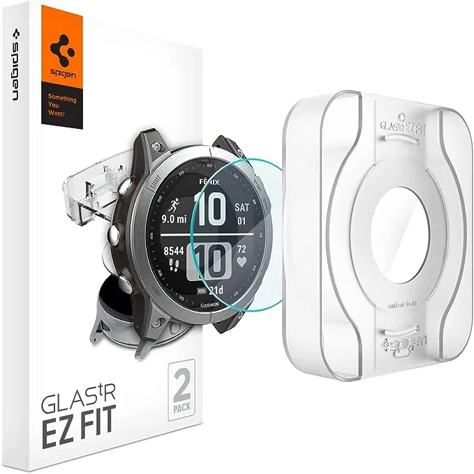 Spigen Tempered Glass Screen Protector [GlasTR EZ FIT] designed for Garmin Fenix 7 / Fenix 7 Solar / Fenix 7 Sapphire Solar / Fenix 7 Pro / Fenix 7 Pro Solar / Fenix 7 Pro Sapphire Solar / Epix(Gen 2) / Epix Pro[47mm] - 2 Pack