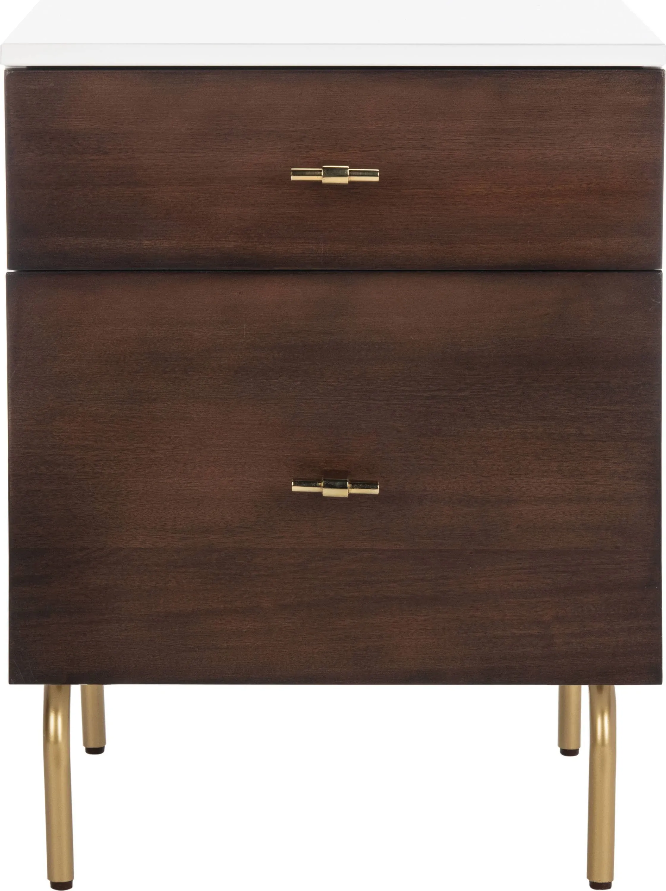 SAFAVIEH Genevieve 2-Drawer Nightstand | Walnut / White |