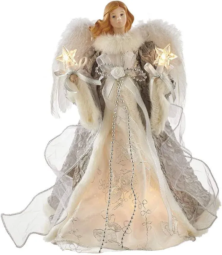 Kurt Adler Silver and Grey Angel Christmas Tree Topper Decoration 14&#034;h UL2223