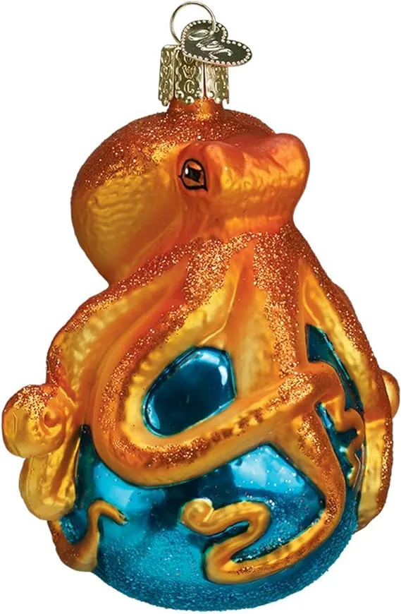 Old World Christmas Ornaments: Sea and Water Animals Glass Blown Ornaments for Christmas Tree, Octopus