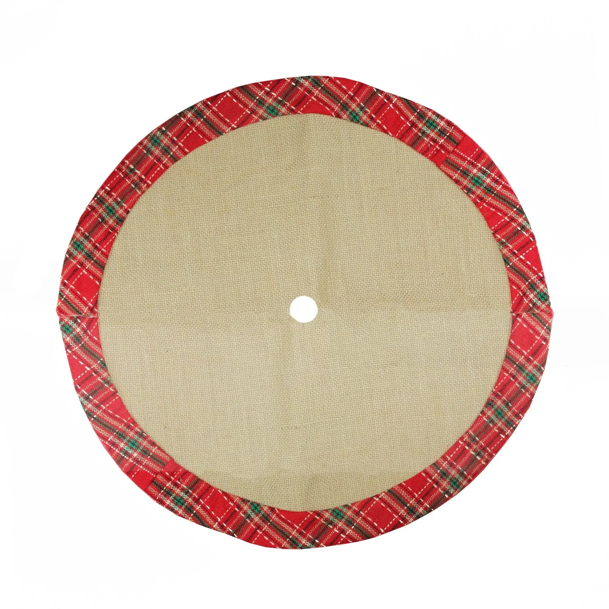 Northlight Rustic Burlap Mini Christmas Tree Skirt with Red Plaid Border