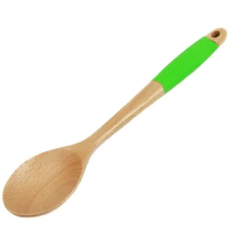 Chef Craft Premium Silicone Handle Wooden Spoon  14 inch  Green