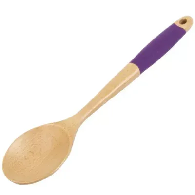 Chef Craft 14" Long Beechwood Wooden Kitchen Mixing Spoon With Silicone Handle, Purple