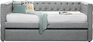 Homelegance Adalie Fabric Upholstered Daybed with Trundle, Twin, Gray